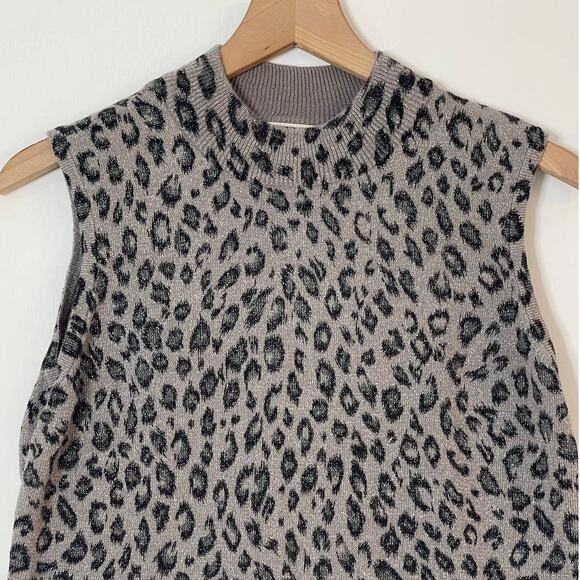 Vintage Kathie Lee Leopard Sleeveless Top Sz S Sweater Tank Gray Black Metallic - Picture 3 of 7